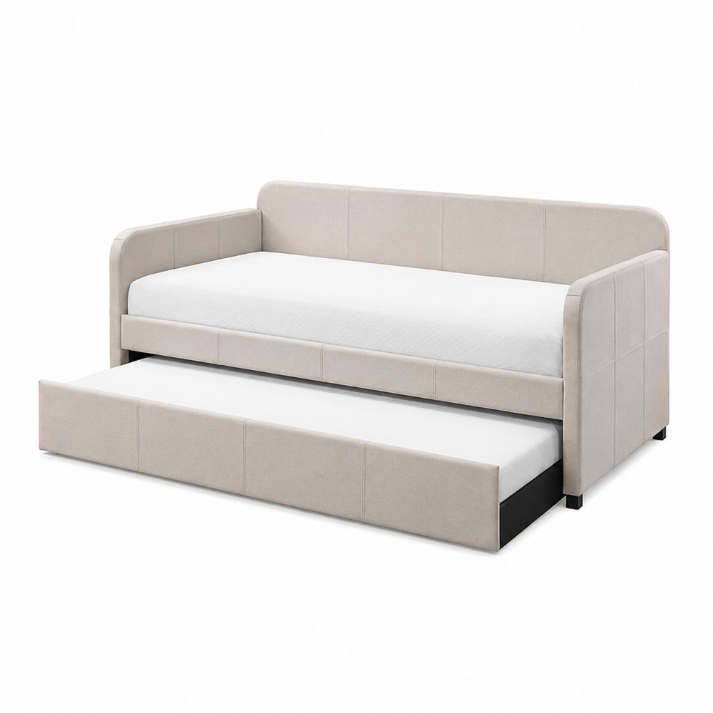 Tagesbett mit Ausziehbett Stoff Beige 200x90 cm