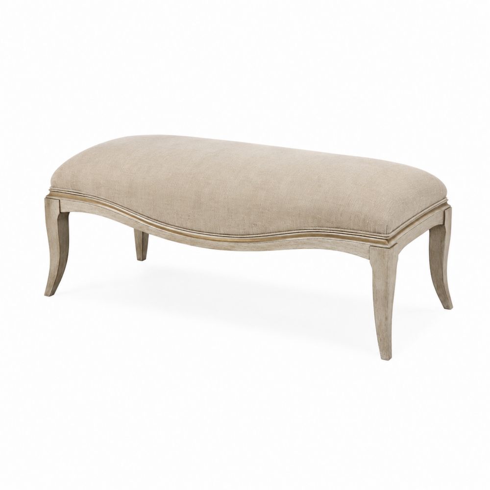 Bank aus Massivholz mit Leinenstoff Beige 120cm