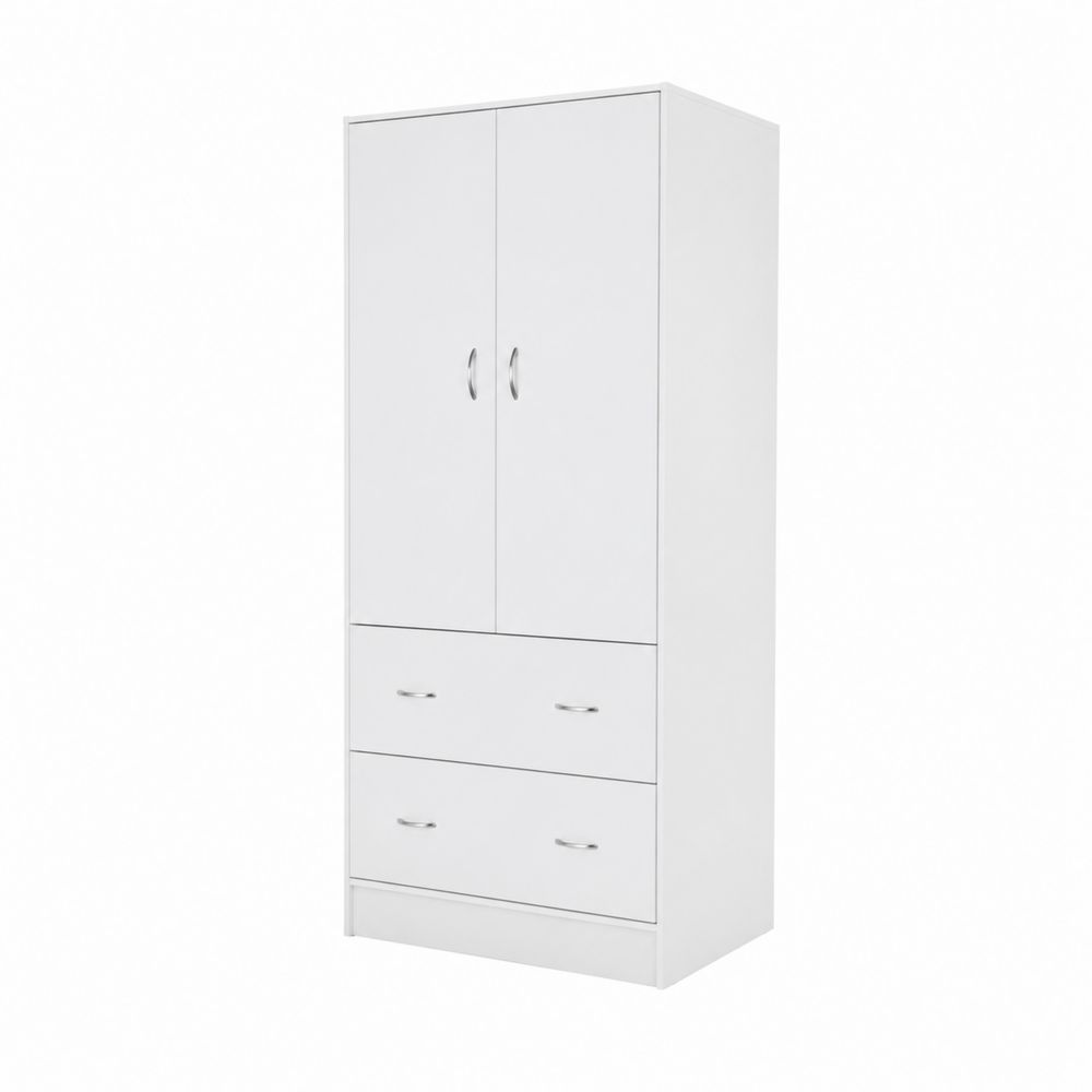Kleiderschrank mit 2 Türen und 2 Schubladen MDF Weiß