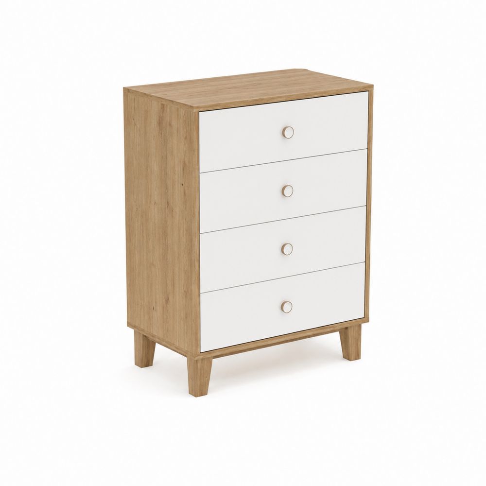 Kommode mit 4 Schubladen aus MDF und Eichenfurnier Weiß 80x40x120 cm