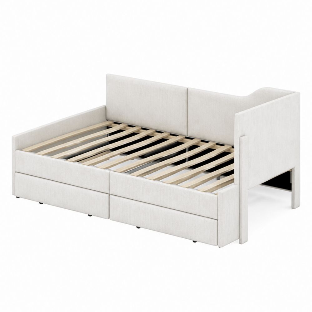 Tagesbett mit Textilbezug und Holzgestell 200x90 cm Weiß