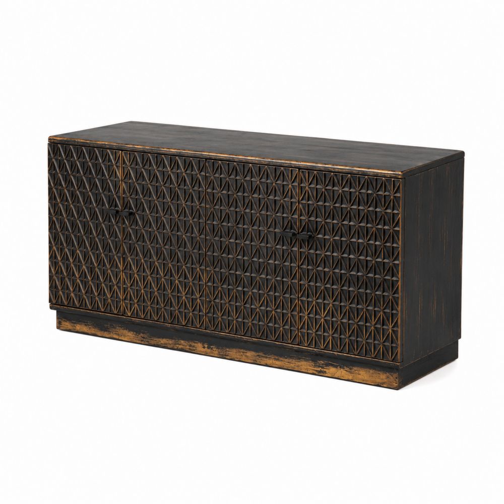 Eichenholz Sideboard mit geometrischem Muster Dunkelbraun