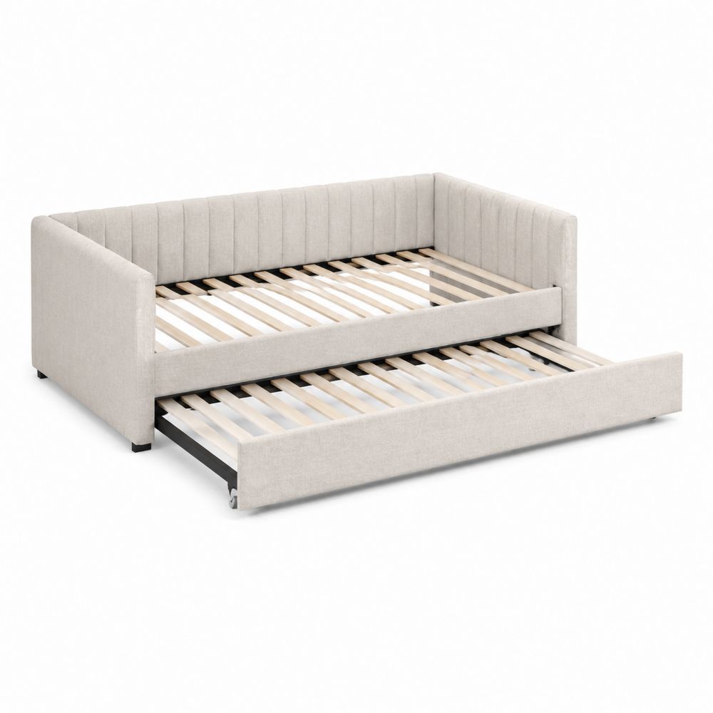 Tagesbett mit Ausziehbett aus Kiefernholz und Metall 200x90 cm Beige