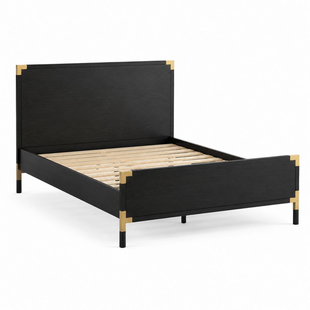 Holzbett 200x160 cm Schwarz mit Metallakzenten
