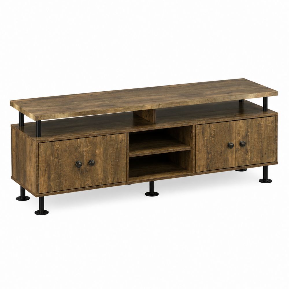TV-Schrank aus MDF-Holz mit Regalen und Metallbeinen 140x30x45cm Braun
