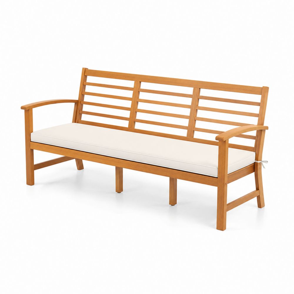 Holzbank aus Akazienholz mit Polyesterpolster 150 cm Beige