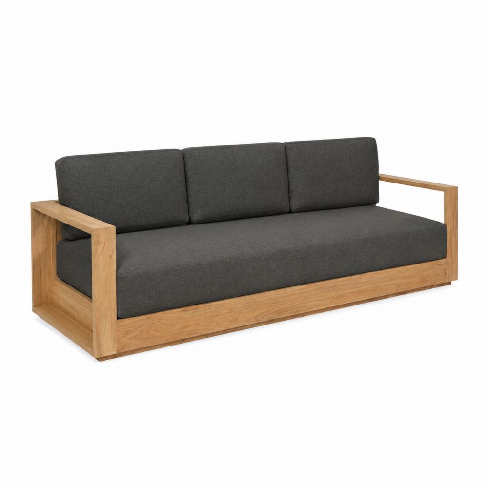 Holzsofa mit Polyesterpolster Dunkelgrau 210cm