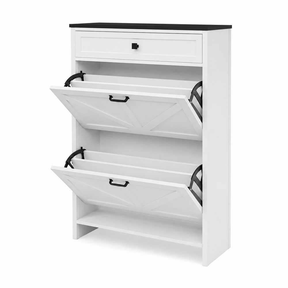 Schuhschrank aus MDF mit Klappfächern Weiß Schwarz 95x25x110cm