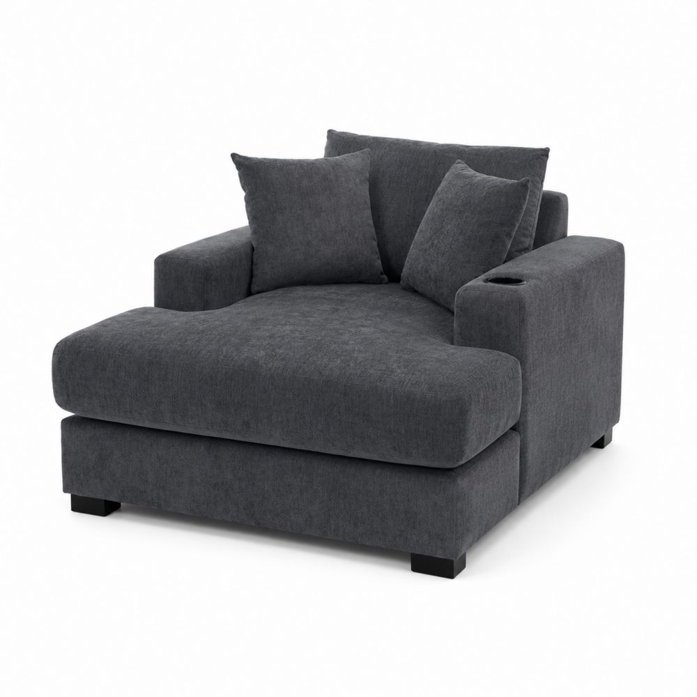 Chaiselongue Stoff Dunkelgrau mit Becherhalter