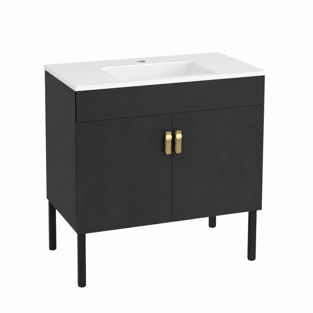 Waschtischunterschrank 80cm MDF Schwarz Weiß