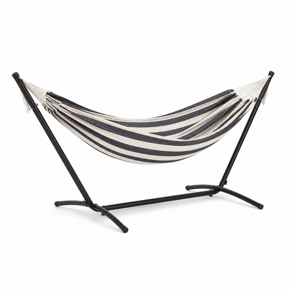 Hängematte mit Stahlgestell und Baumwolle/Polyester Schwarz/Beige