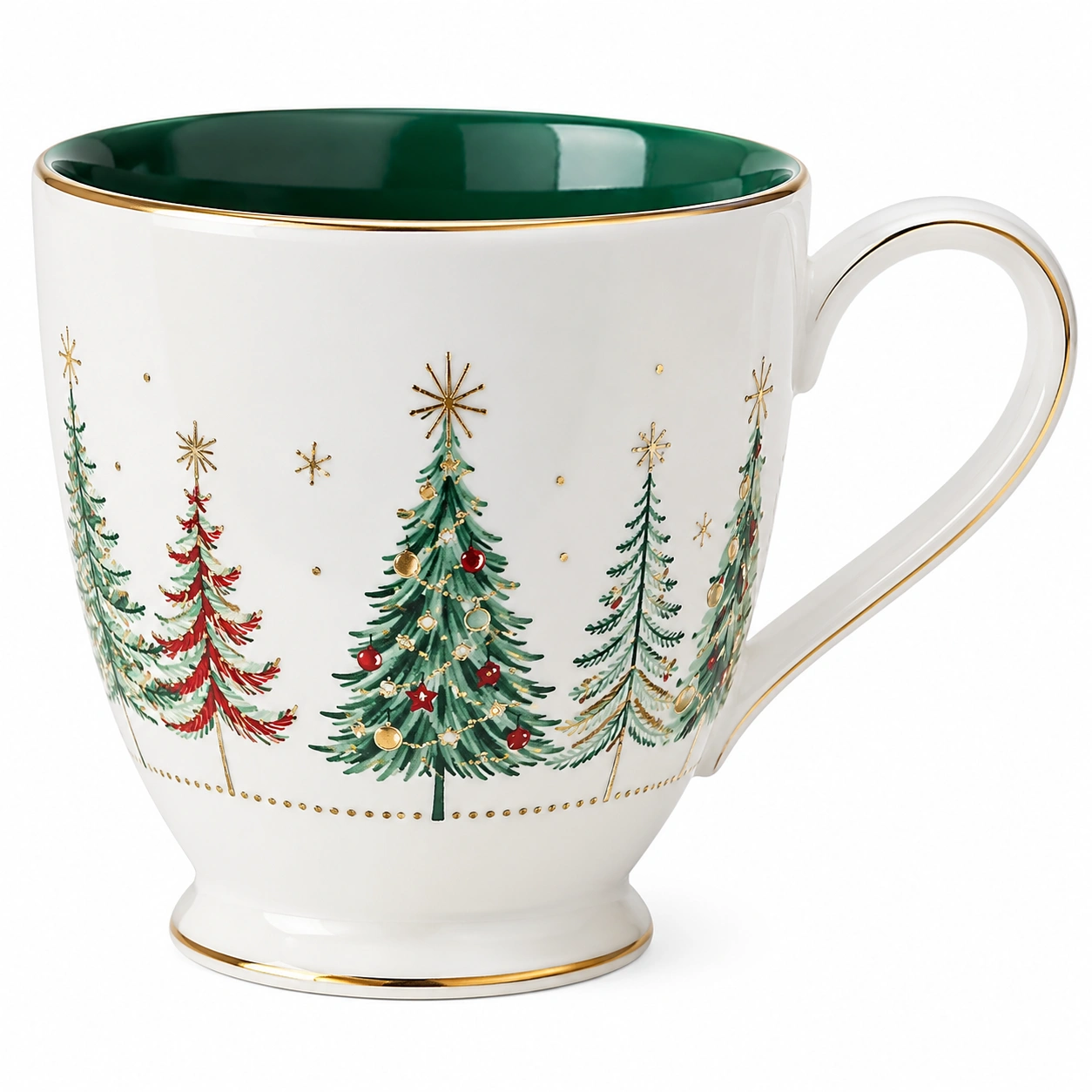 Taza Navideña de Porcelana con Árboles de Navidad, Verde y Blanco-BELLOMAISON
