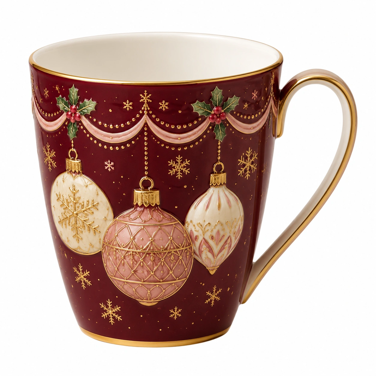Taza Navideña de Cerámica con Detalles en Oro-BELLOMAISON