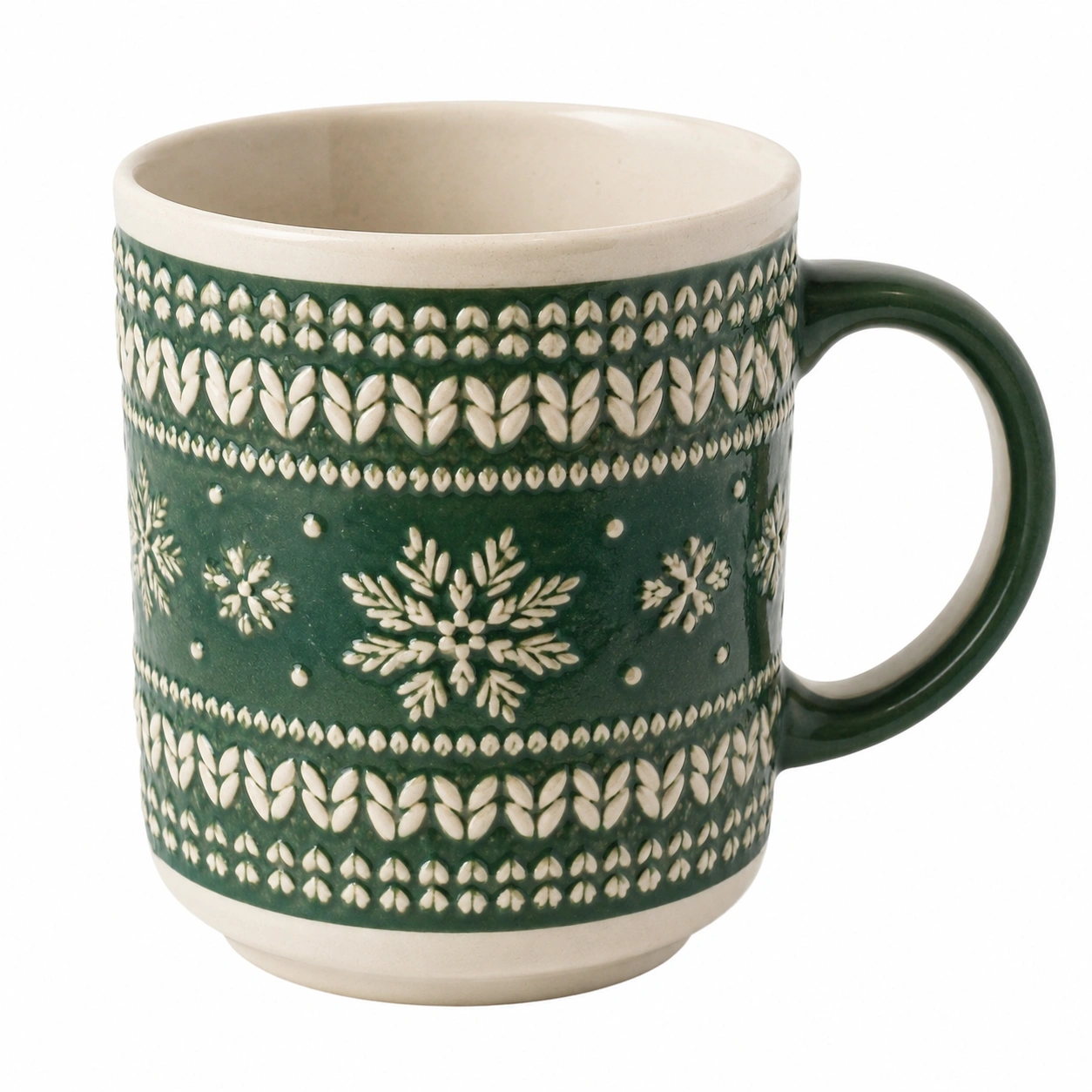 Taza de Cerámica Verde con Copos de Nieve-BELLOMAISON