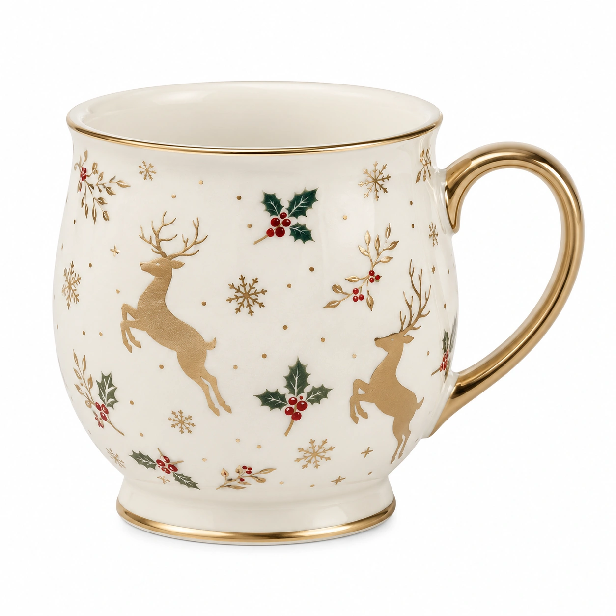 Taza de Navidad con Reno Dorado y Detalles Festivos-BELLOMAISON