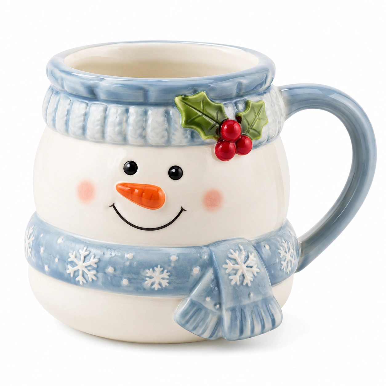Taza de Cerámica con Diseño de Muñeco de Nieve 350ml - Blanco y Azul-BELLOMAISON