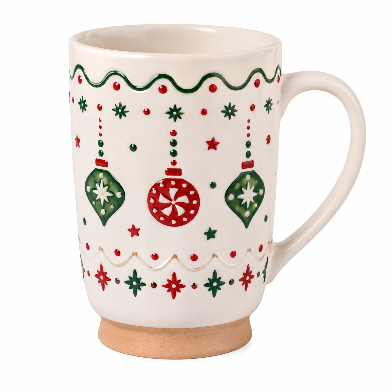 Taza navideña de cerámica con diseño rojo y verde-BELLOMAISON