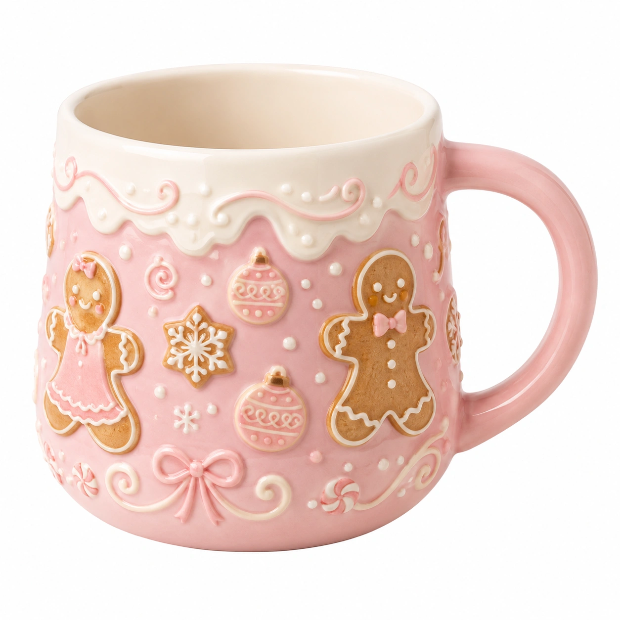 Taza de Cerámica Navideña con Diseño de Jengibre Rosa-BELLOMAISON