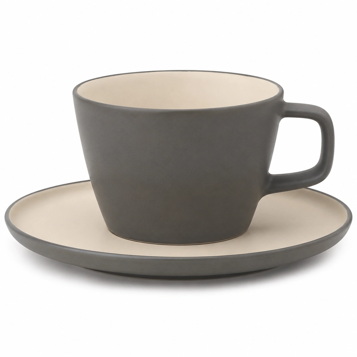 Taza de Cerámica con Plato Color Gris y Beige-BELLOMAISON