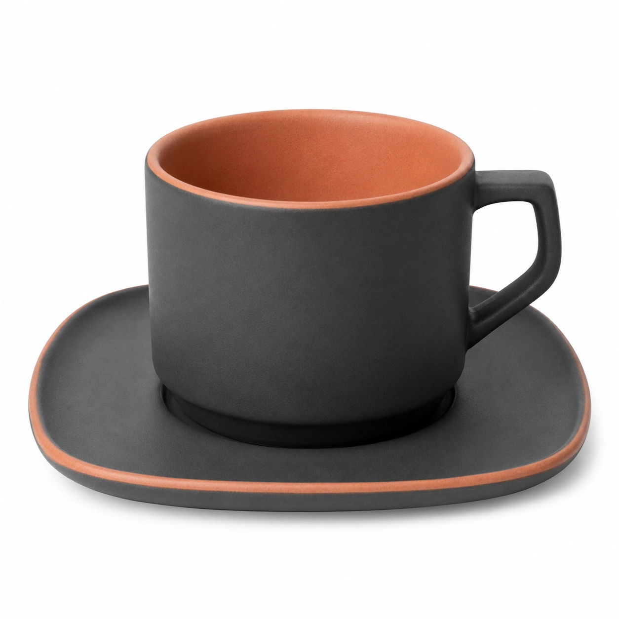 Taza de Café con Plato Negro y Terracota 180ml-BELLOMAISON