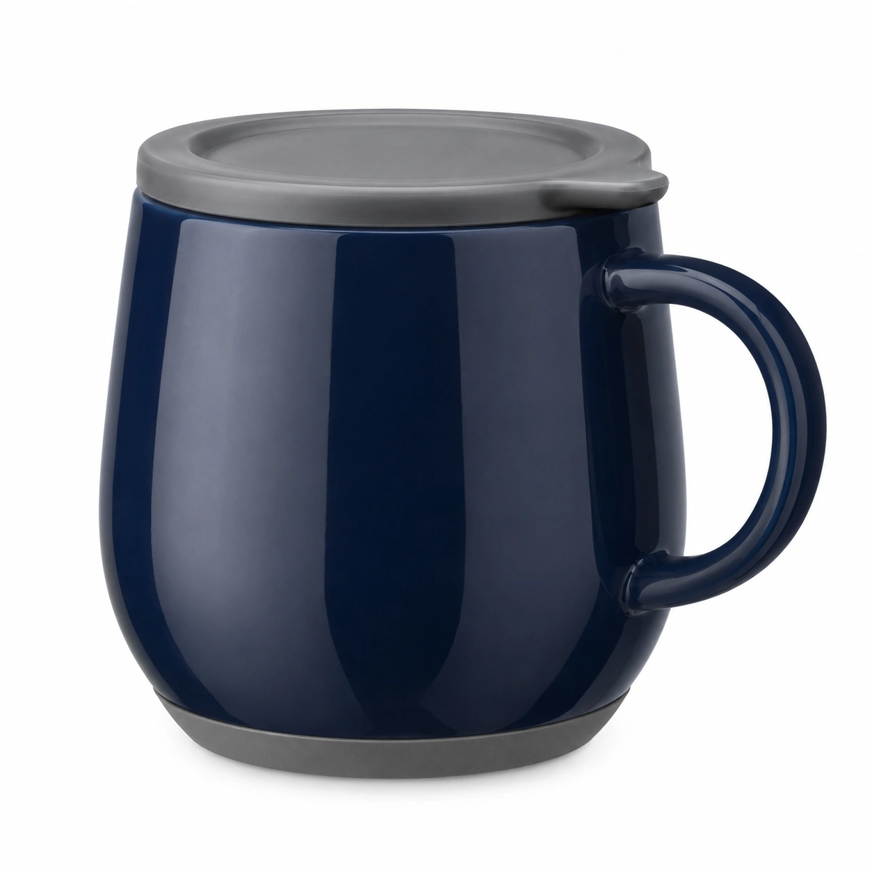 Taza de Cerámica Azul Marino con Tapa Gris 350ml-BELLOMAISON