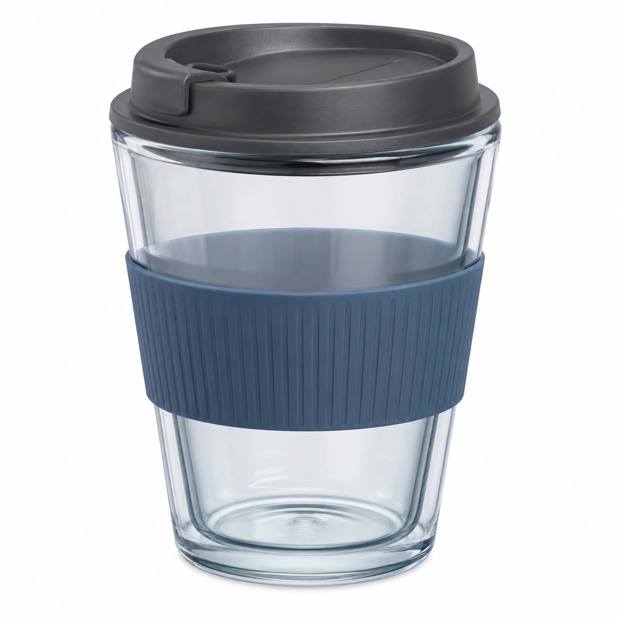 Vaso Térmico de Vidrio con Tapa y Banda de Silicona 350ml Azul/Negro-BELLOMAISON