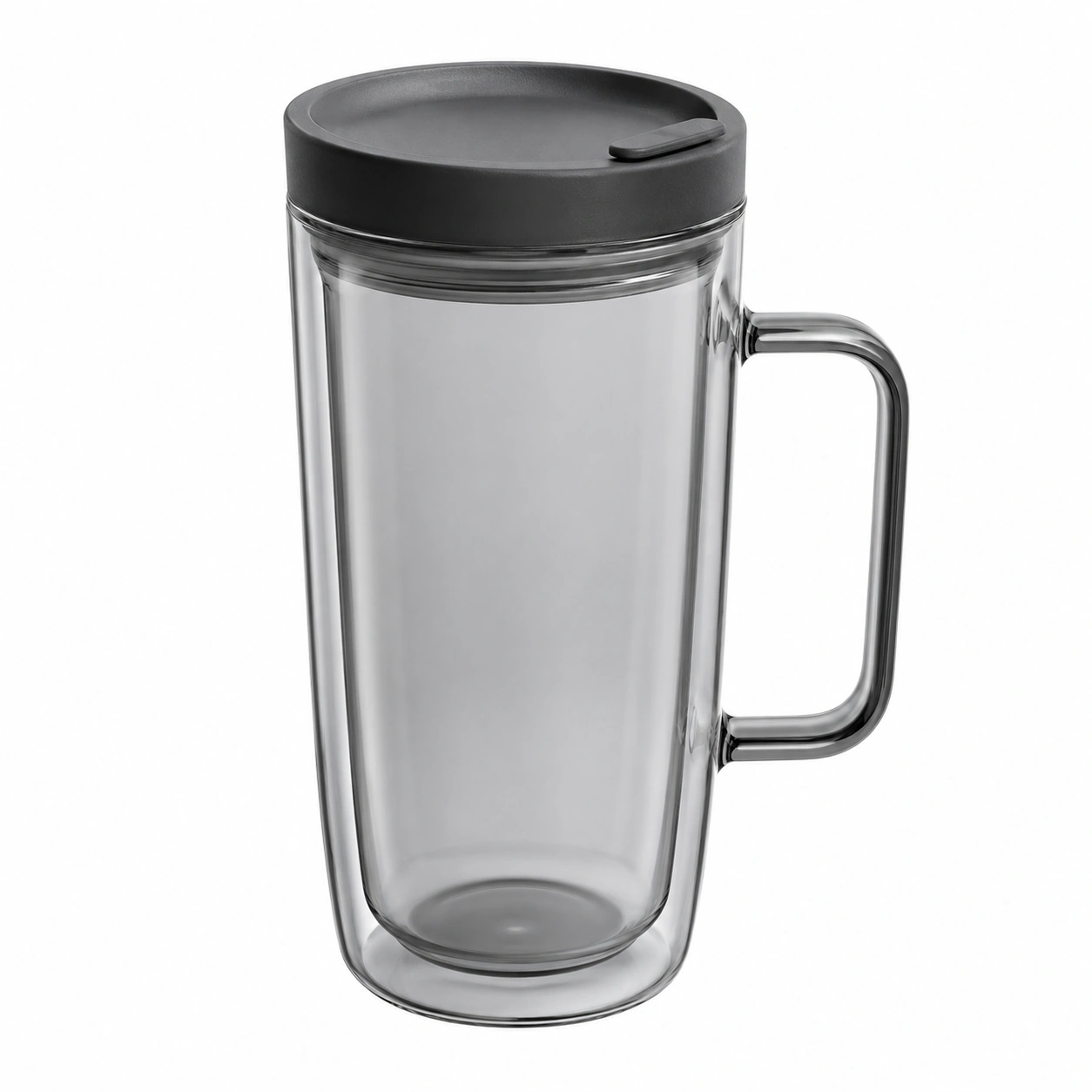 Taza de Vidrio Doble con Tapa Negro 450ml-BELLOMAISON