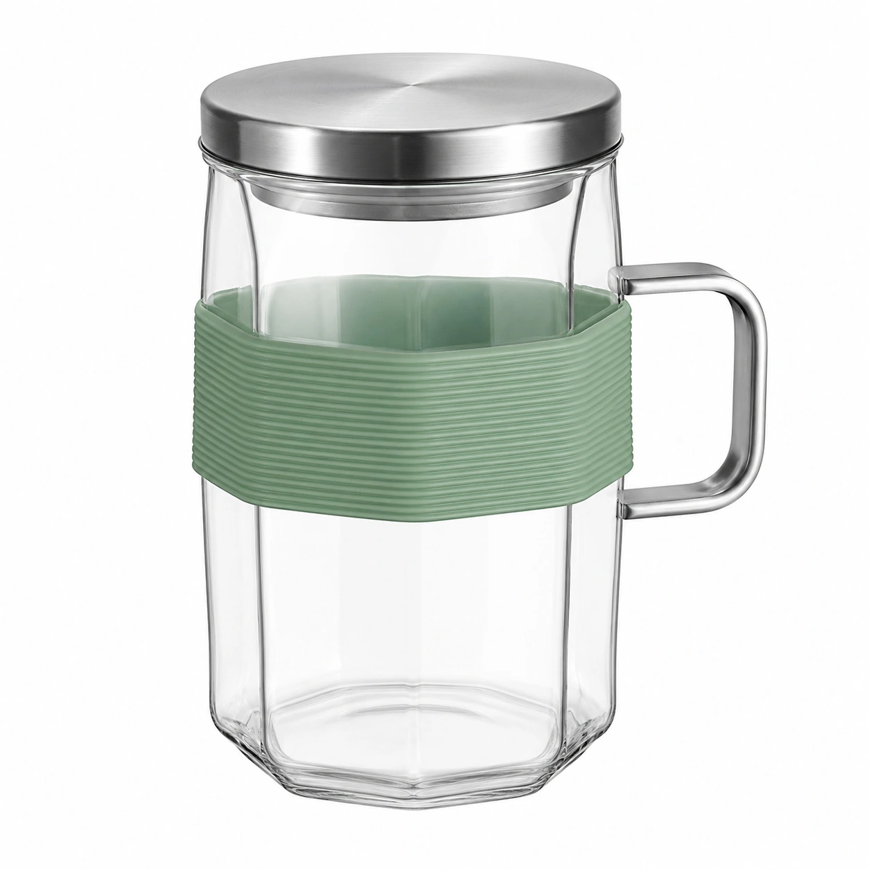 Jarra de Vidrio con Tapa de Acero Inoxidable y Banda de Silicona Verde 500 ml-BELLOMAISON