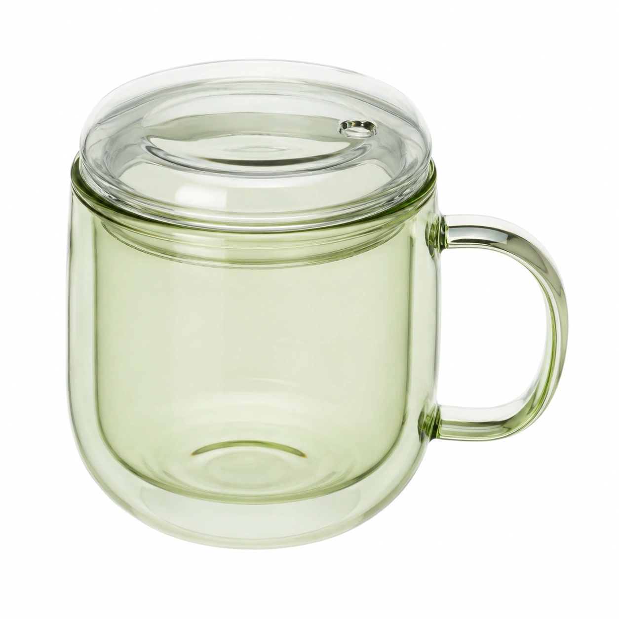 Taza de Vidrio Verde con Doble Pared y Tapa Hermética-BELLOMAISON