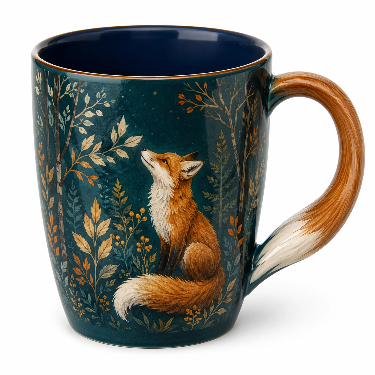 Taza Esmaltada con Diseño de Zorro en el Bosque 350ml Azul-BELLOMAISON