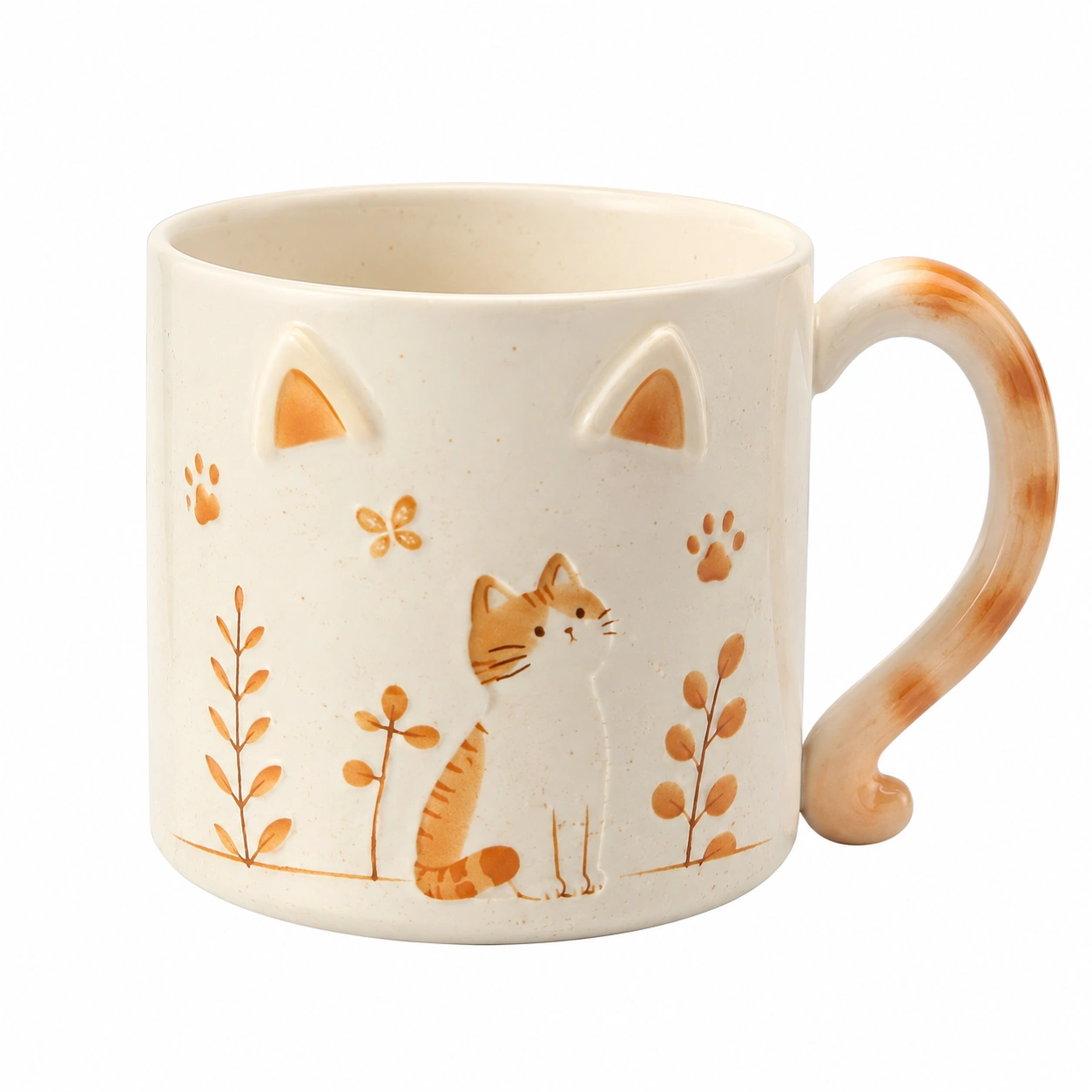 Taza de Cerámica con Diseño de Gato 350ml Beige y Naranja-BELLOMAISON