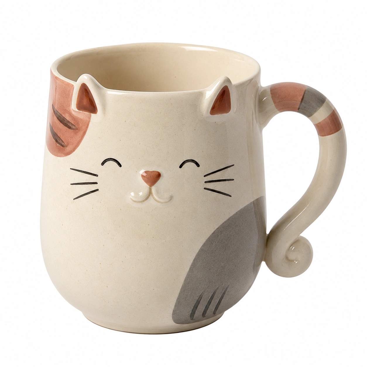 Taza de Cerámica Gato Beige y Gris 300ml-BELLOMAISON