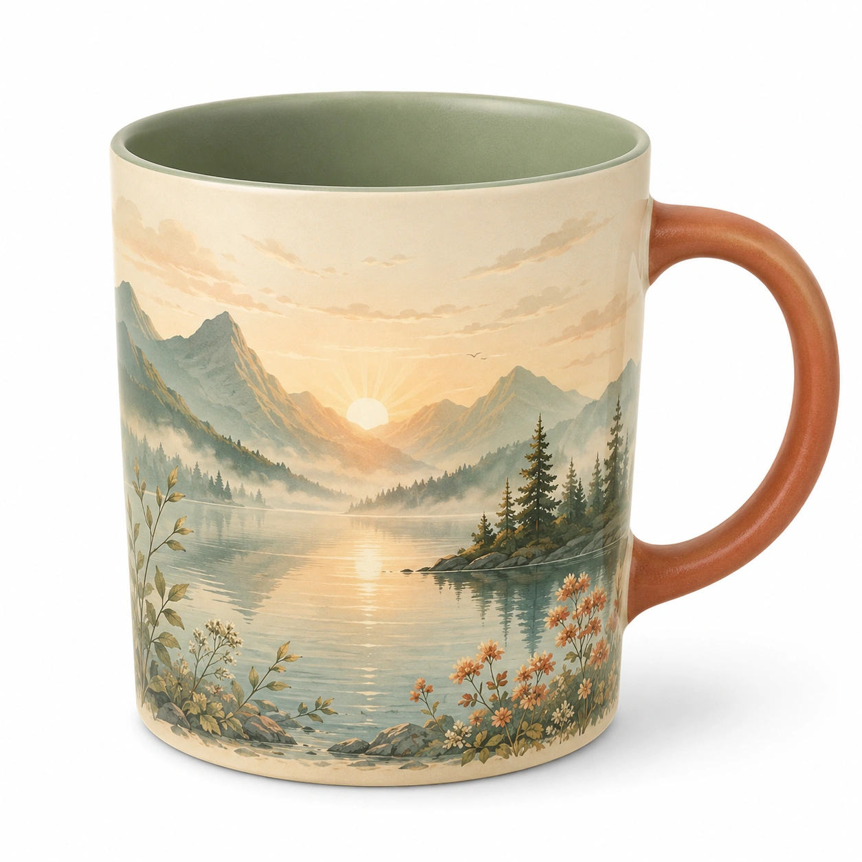 Taza de Cerámica con Diseño de Paisaje 350ml Verde y Marrón-BELLOMAISON