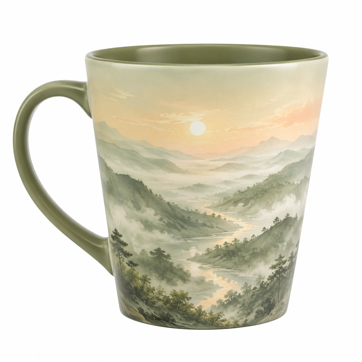 Taza de Cerámica con Paisaje Montañoso 400ml Verde/Beige-BELLOMAISON