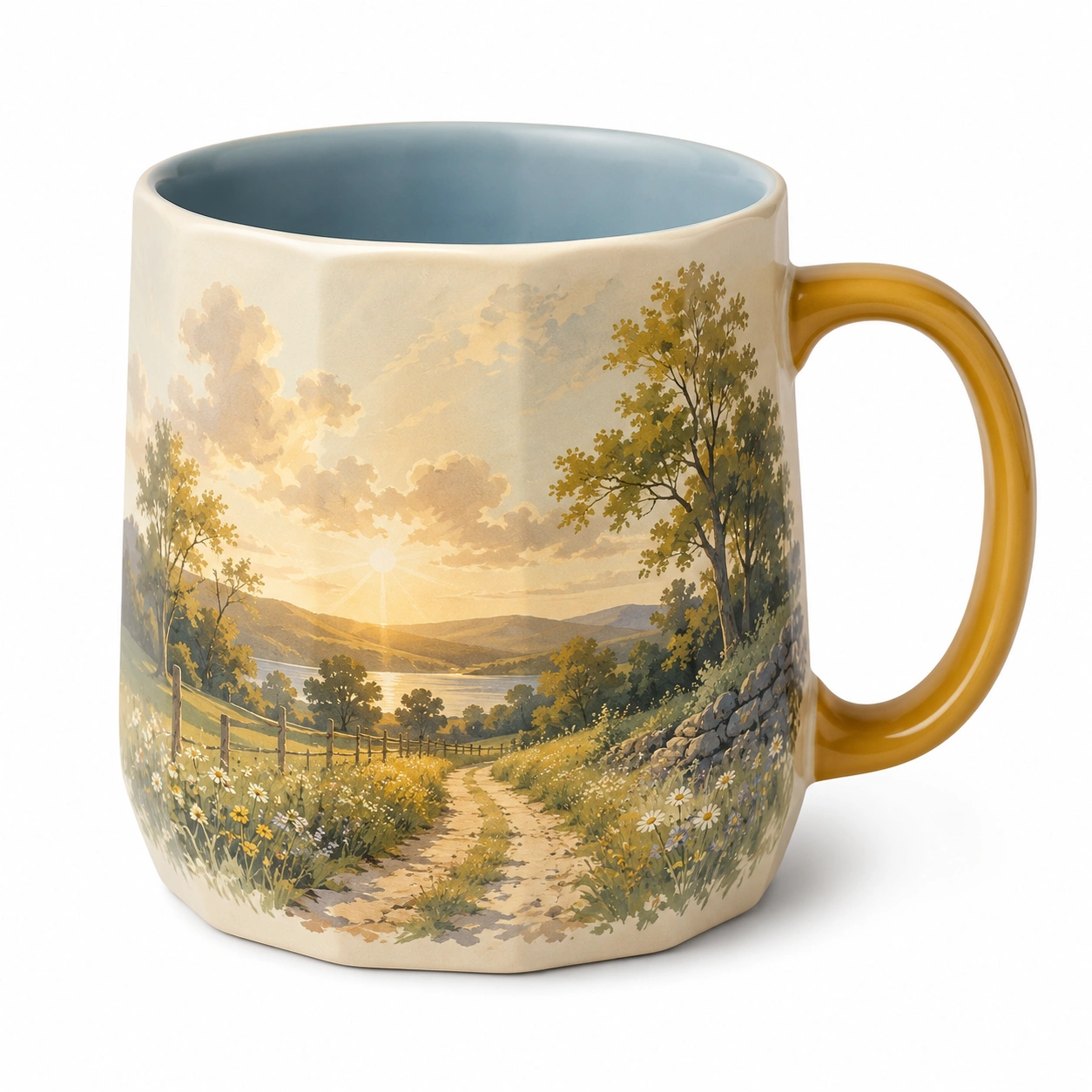 Taza de Cerámica con Diseño de Paisaje 350ml Amarillo y Azul-BELLOMAISON