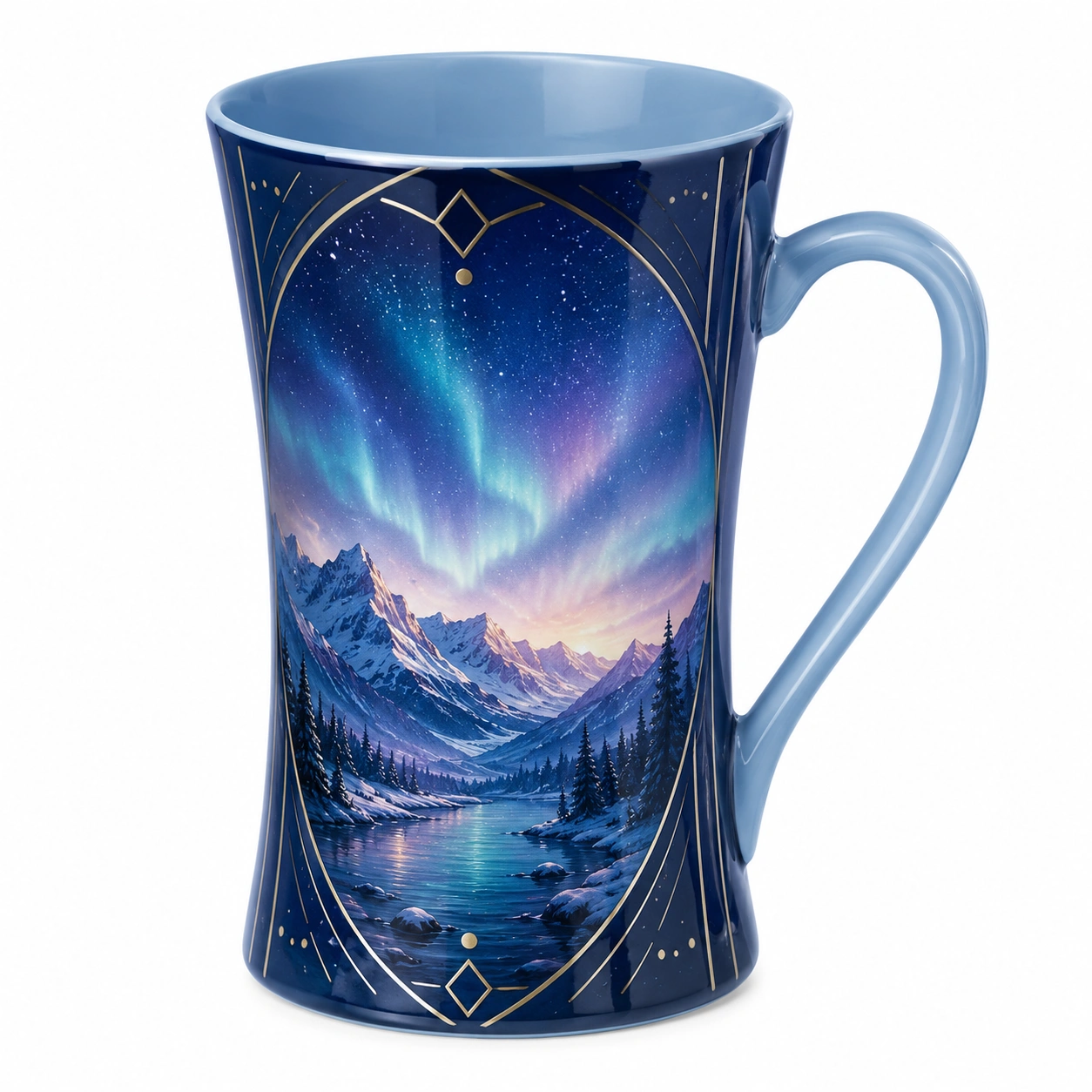 Taza de cerámica azul con diseño de auroras boreales-BELLOMAISON