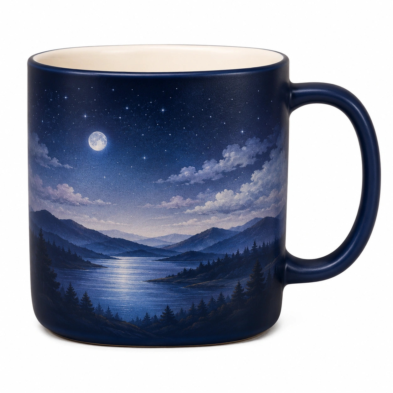 Taza de Cerámica Paisaje Nocturno Luna Llena 400ml Azul-BELLOMAISON