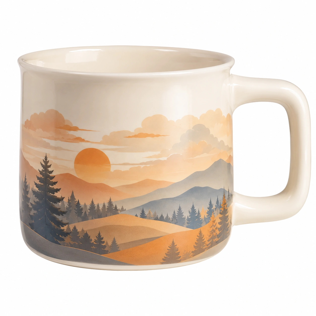 Taza de cerámica con diseño de paisaje al atardecer - 300ml-BELLOMAISON