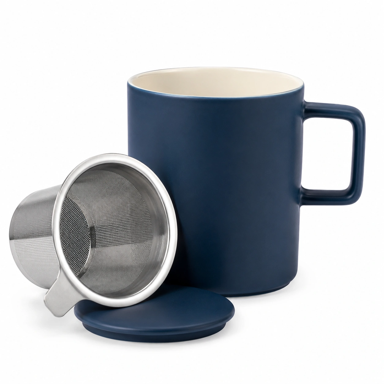 Taza de Cerámica Azul con Infusor y Tapa-BELLOMAISON