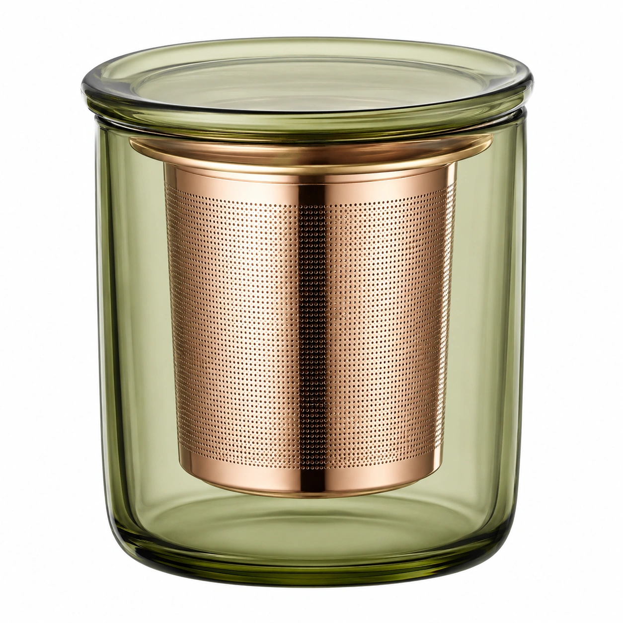 Infusor de Té de Vidrio Verde con Filtro de Color Bronce-BELLOMAISON