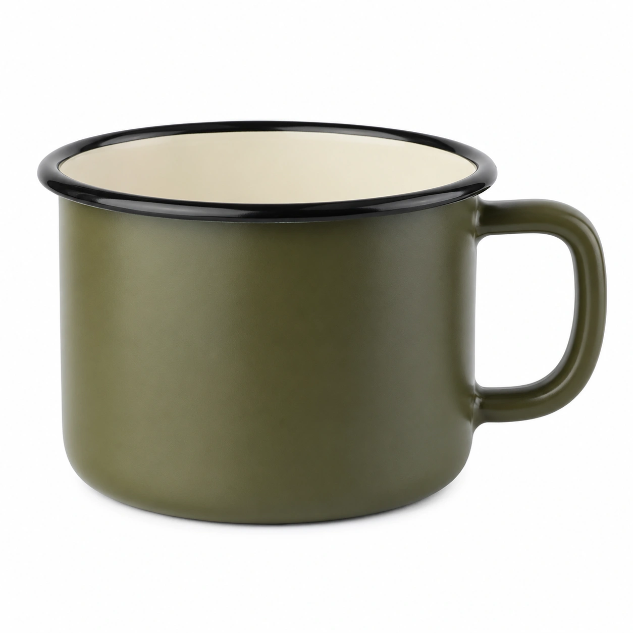 Taza esmaltada verde oliva 350ml con borde negro-BELLOMAISON