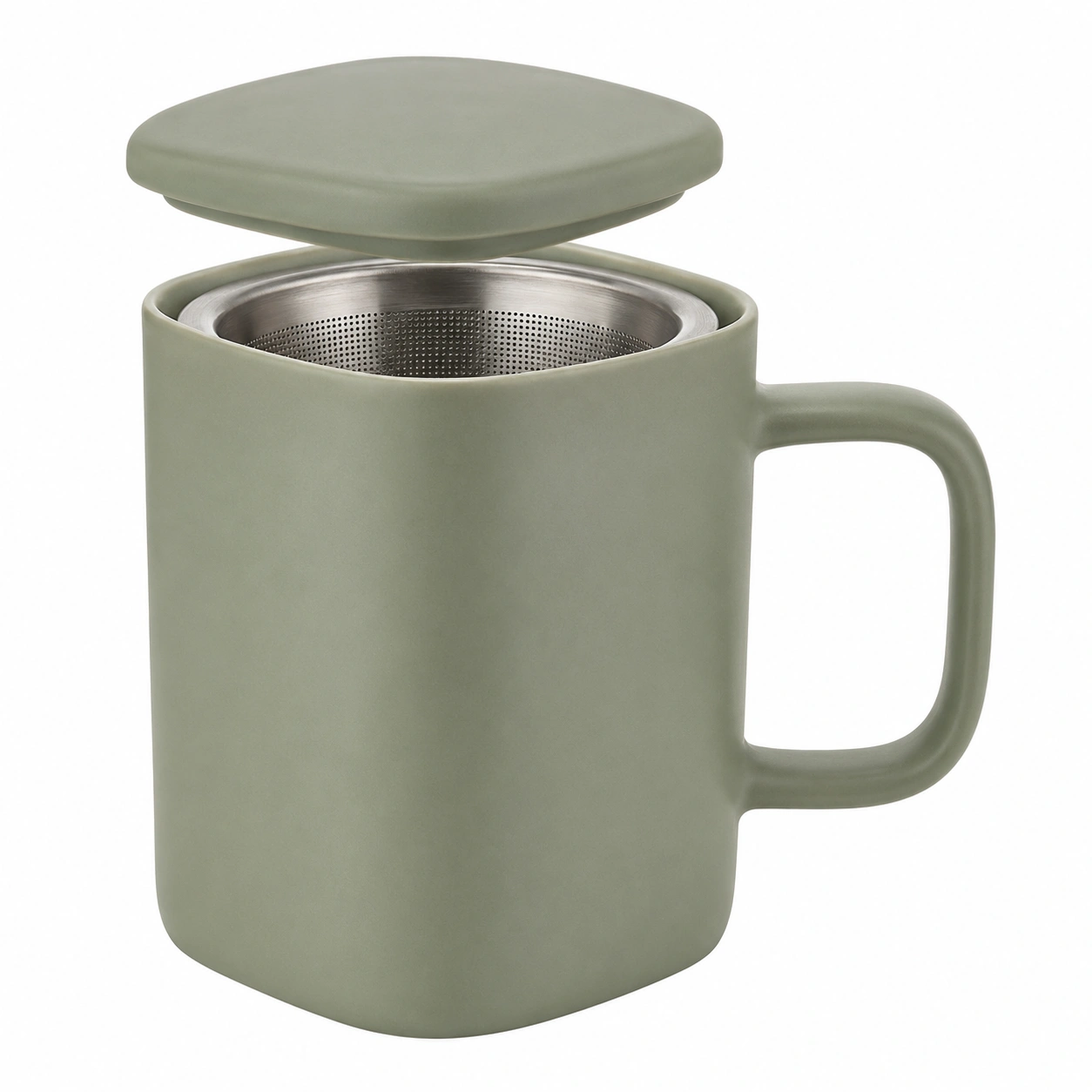 Taza de Cerámica Verde con Infusor de Acero Inoxidable, 350ml-BELLOMAISON