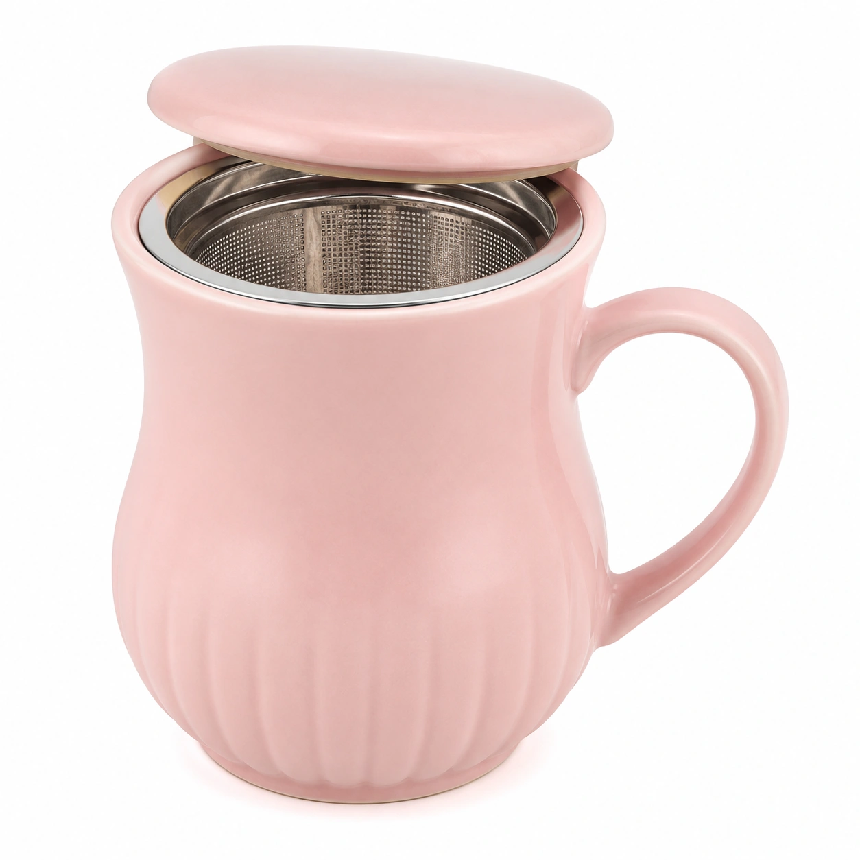 Taza de cerámica con infusor y tapa 350ml rosa-BELLOMAISON