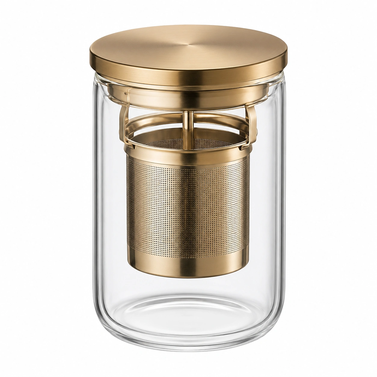 Infusor de Té de Vidrio con Filtro Dorado-BELLOMAISON