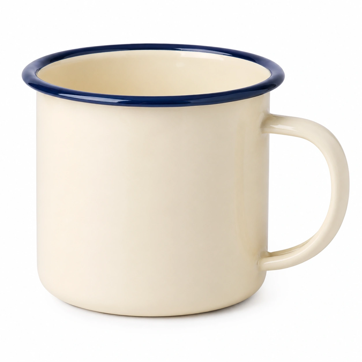 Taza Vintage de Metal Borde Azul 350ml Crema-BELLOMAISON