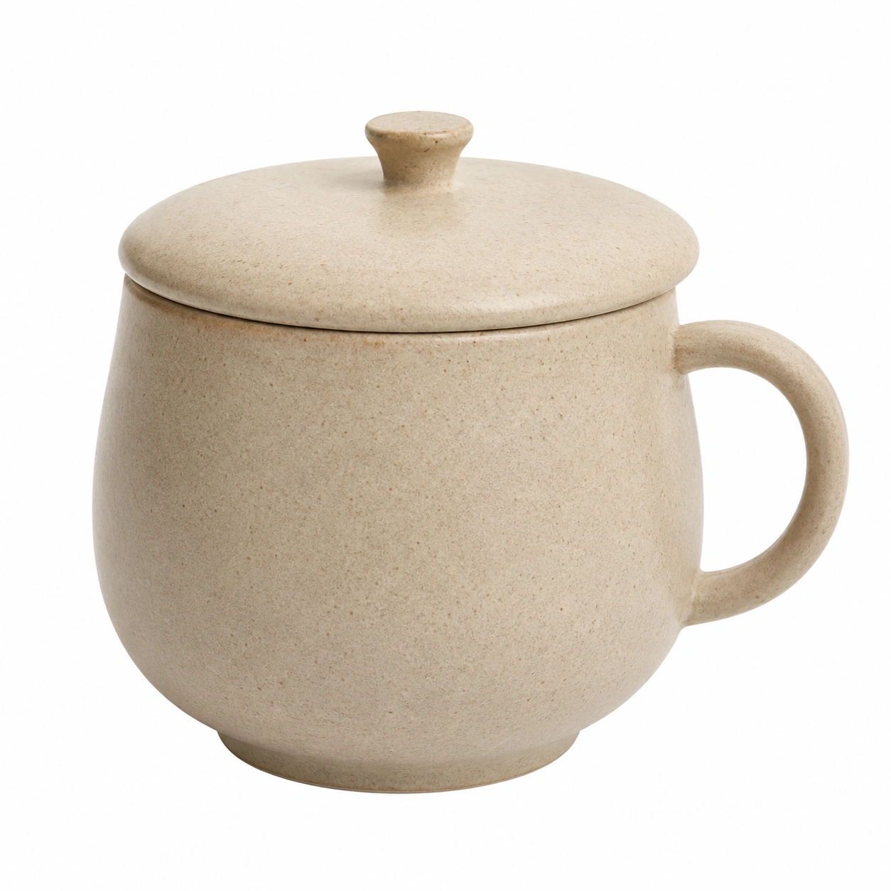 Taza de Cerámica Beige con Tapa Extraíble, 350ml-BELLOMAISON