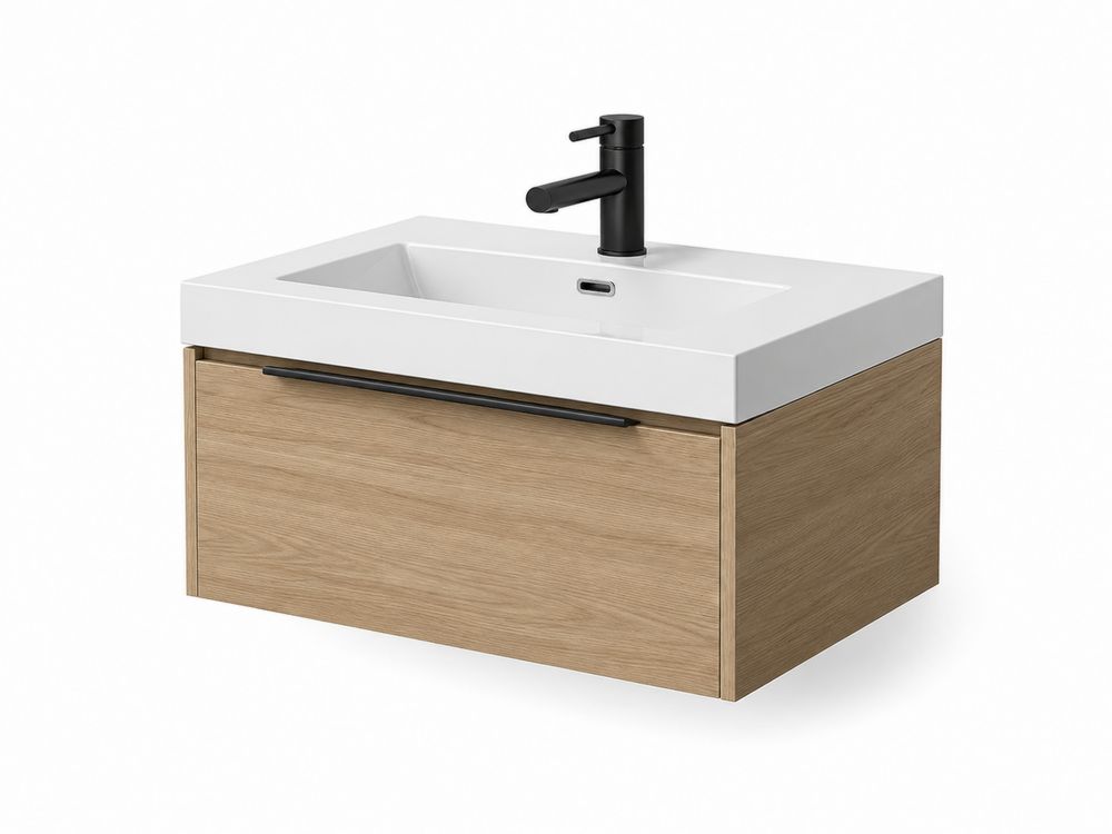 Rechteckiger Waschtischunterschrank 60x45x25 cm Keramik/Eiche