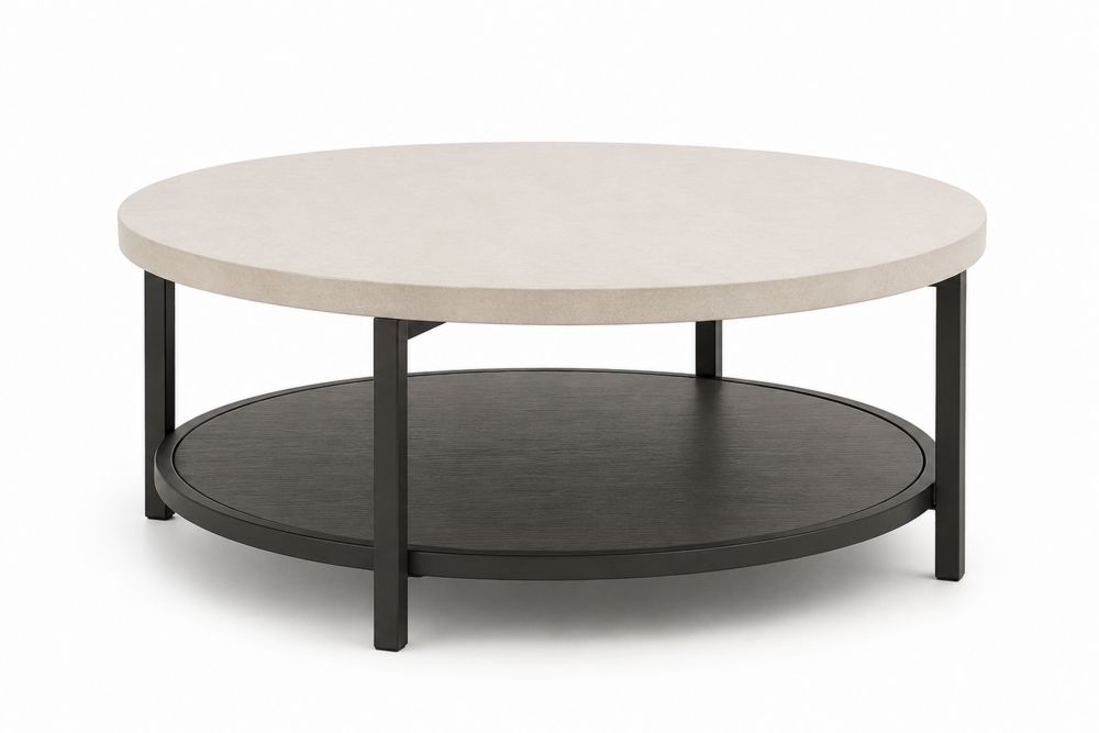Runder Couchtisch mit Betontischplatte und Metallgestell