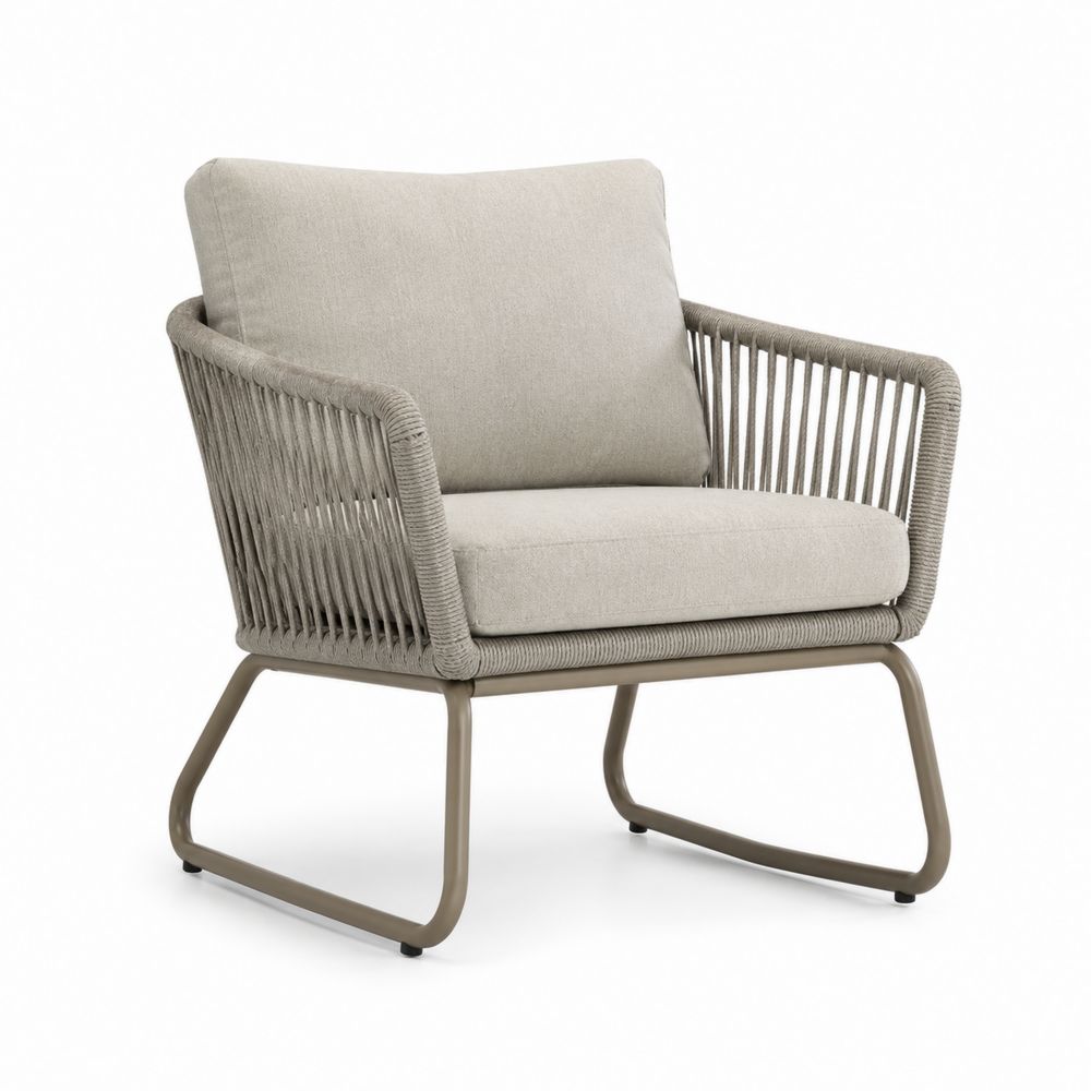 Metall Outdoor-Sessel mit Polypropylen-Seil Beige