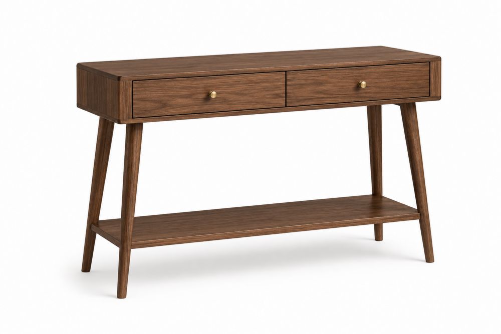 Konsolentisch aus Holz mit 2 Schubladen und Regal 120x40x80 cm